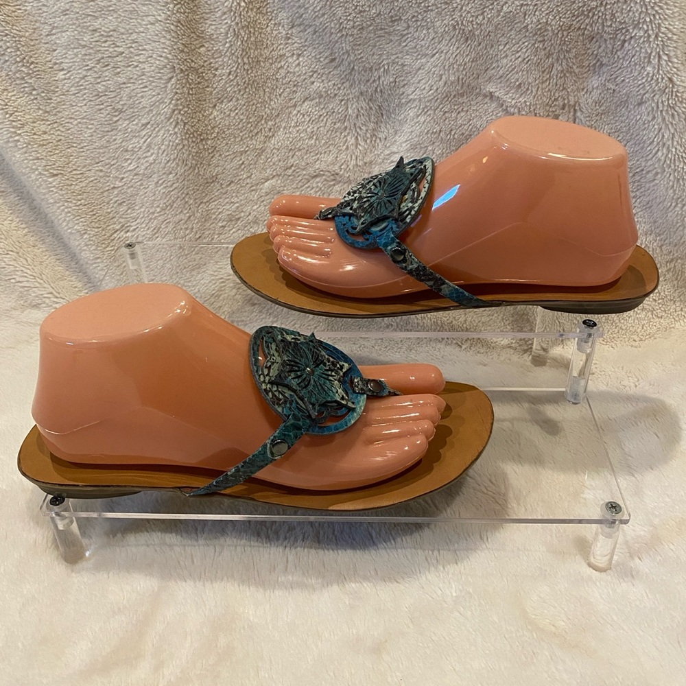 Yellow Box Faux Reptile Snakeskin Pattern Thong Sandals Flip-Flops Size 8? EUC